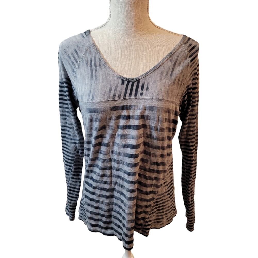 PrAna Long Sleeve Jaime Black & Gray Cloud Wash Top Size Small